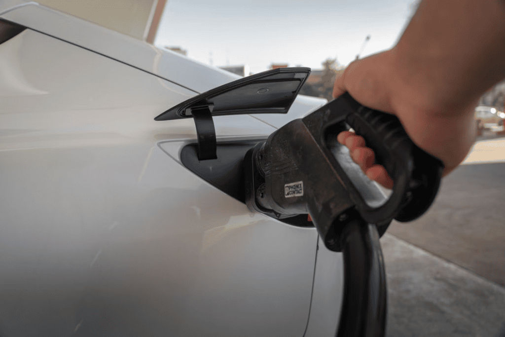 A close-up of an EV charger.
